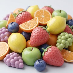 Colorful Glossy 3D Fruit Collection on White Background