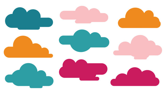 Colorful Abstract Clouds Collection, Cute Cartoon Weather Elements, Vector Illustrations