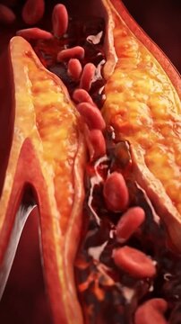Artery heart anatomy blood vessel plaque cholesterol blockage medical flow heart anatomy cross section with blood flow narrowed artery showing plaque buildup and cholesterol blockage vessel