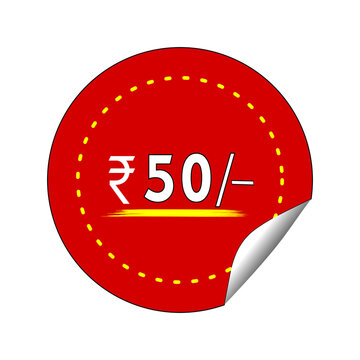 Red color round shape 50 rupees sticker or label design art, sticker, transparent, PNG