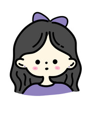 Obraz premium a simple and charming cartoon illustration of a girl with long hair and a purple bow. perfect for various design projects
