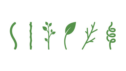 Fototapeta premium Green Plant Stems and Leaves Icons: Growth, Nature, and Organic Shapes