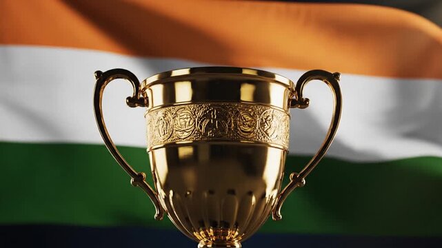 Trophy With Indian Flag Inspires Celebration Moment.