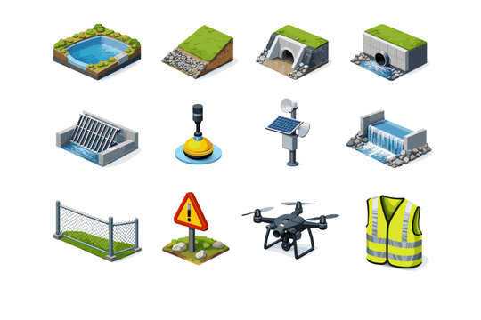 Basin sign spillway control icons crest icon level screen detention harvesting water