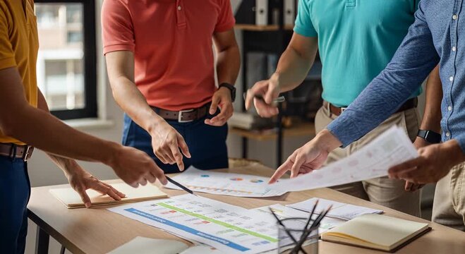 Group of professionals reviewing documents at a tabletop