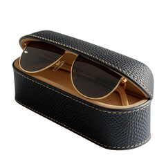 Black case with sunglasses on clear bg