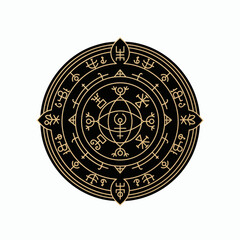 Fototapeta premium Unveiling ancient secrets this Halloween An intricate esoteric golden circle symbol, designed with mystical sigils and arcane glyphs to evoke a sense of dark magic and supernatural wonder