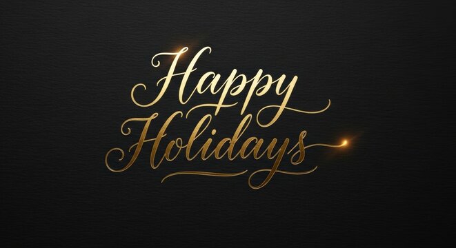 Elegant Happy Holidays Gold Script on Dark Background.