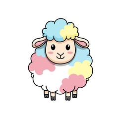 Fototapeta premium Cute Cartoon Sheep Kawaii Farm Animal Vector Illustration