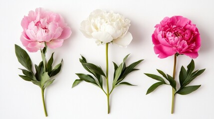 Fototapeta premium Set of pink and white peony, moutan peony, Chinese peony and tree peony on a white background