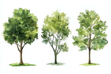 Obraz premium Watercolor green trees for landscape and architecture drawing in spring garden setting