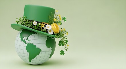 Fototapeta premium St patrick's day global celebration green hat earth decoration