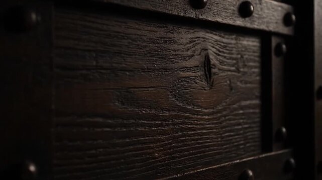 Close-up of dark, aged wood surface with metal detailing, creating a rustic feel