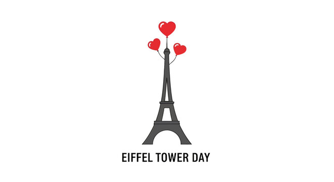 Eiffel Tower with Hearts Illustration Design.