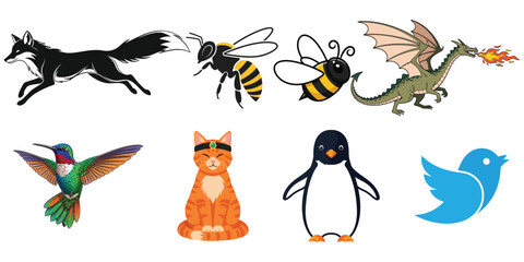 Obraz premium A collection of whimsical animal illustrations in a single frame