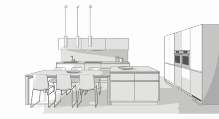 Fototapeta premium Modern minimalist kitchen interior design with dining area vector on isolated white background.