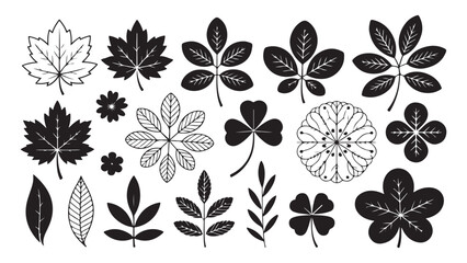 Obraz premium Floral and leaf silhouettes with detailed engraving style for vintage botanical patterns and logos