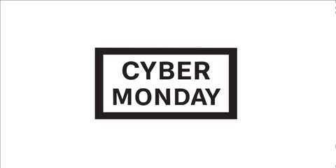 Obraz premium Minimal flat vector rectangular banner badge with text “CYBER MONDAY” in bold modern typography, solid black monochrome design, clean layout, isolated on white background.