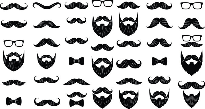 Mustache and Beard Silhouettes Collection Hipster Facial Hair Vector Set