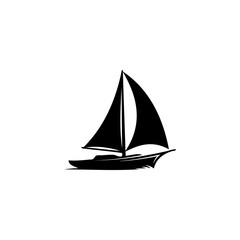 Fototapeta premium A sleek black sailboat gliding on a calm body of water under a clear sky.