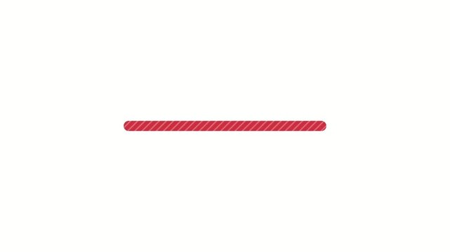 Red loading bar animation with diagonal stripes, progress status preloader on white background