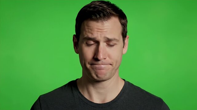 Man showing mild disappointment reaction on green screen
