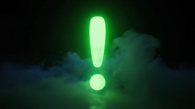 Glowing Green Exclamation Mark Over Smoke