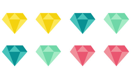 Set of Colorful Diamond Icons, Gemstone Graphics, Vector Illustrations