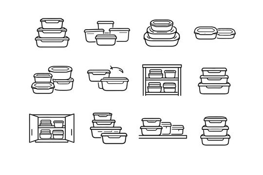 Stackable system lid compatibility modular containers flexible design container food vector icon