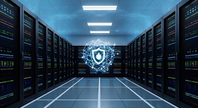 Data Center Server Corridor with Cyber Security Protection System