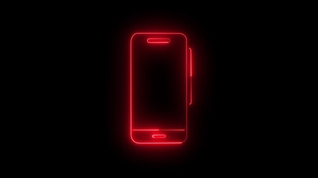 Glowing neon mobile phone icon animation. Smartphone with upload icon. Neon outline of a smartphone within neon lights mobile device