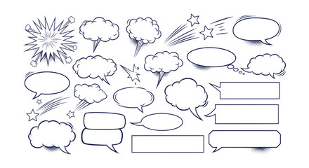 Fototapeta premium Hand Drawn Comic Book Speech Bubbles Set Vector Pop Art Explosion Effects Collection