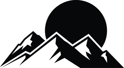 Fototapeta premium Minimalist Mountain Range with Full Moon Silhouette.