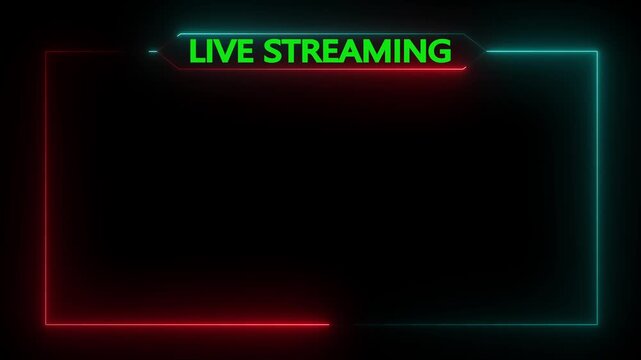 Neon live streaming frame animation. Glowing streaming game live Stream overlay motion graphics. media player or streaming service video. 4k,...