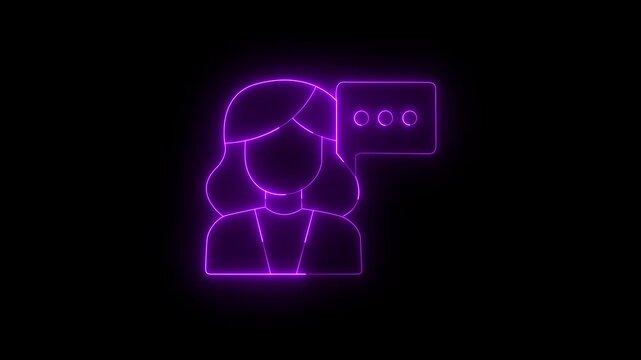 Abstract Glowing Girl Talking Icon - Futuristic Neon Messaging & Social Media
