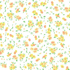 Yellow and orange small flowers scattered seamless pattern for textile print for fabric, seamless pattern