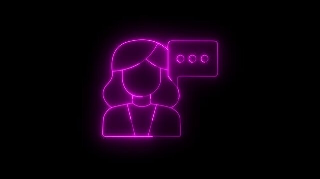 Abstract Glowing Girl Talking Icon - Futuristic Neon Messaging & Social Media