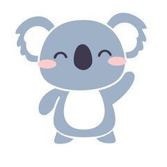 Naklejka premium A cute cartoon koala with a big black nose and pink cheeks, happily waving its hand in a friendly gesture.