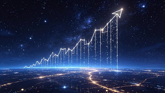 Stylized growth chart in night sky