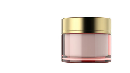 Light pink cream in glass jar with gold lid cosmetic isolated on a transparent background