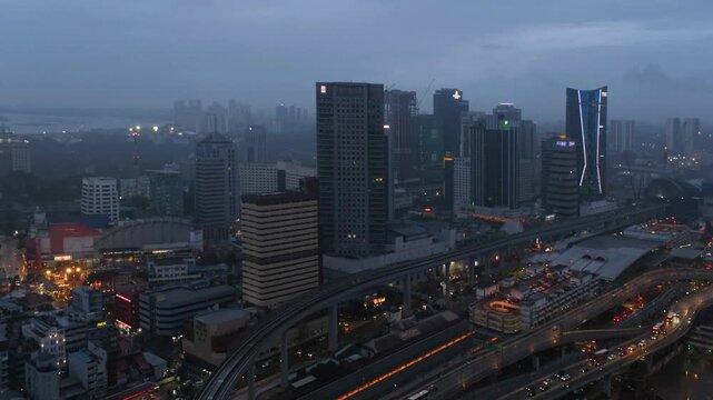 Raining storm at Johor Bahru cityscape , Malaysia - Video clip.
