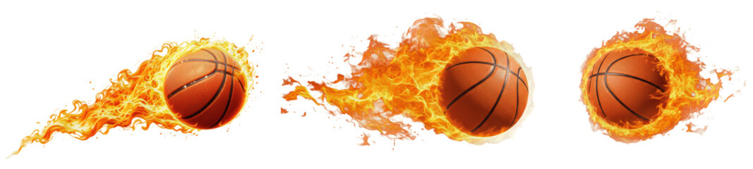 Professional High-Energy Sports Action Models Featuring Flaming Basketballs and Projectiles Isolated on White Background PNG for Competition Illustration Design Set Bundle © ARSALAN