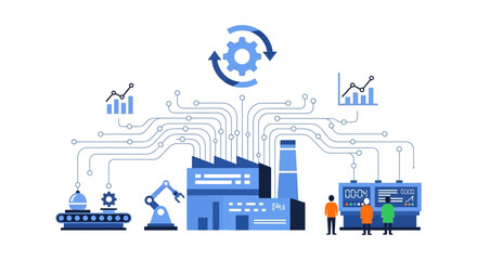 Fototapeta premium Industry 4.0 Smart Factory Automation: Digital Manufacturing, Production Control, and Data Integration for Modern Industrial Efficiency.