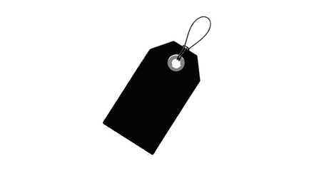black blank price tag with a string loop ready for customized product information or branding on a white background ideal for retail concepts.