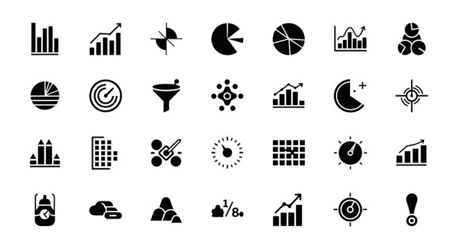 data visualization icons and analytic charts a set of black glyphs for business reports and financial analysis