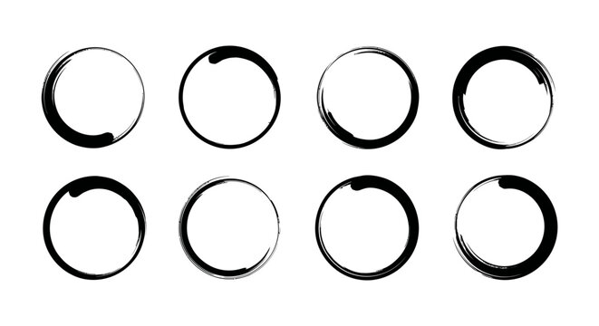 abstract enso circles and organic brush stroke rings showcasing japanese zen art texture and minimalist design elements.