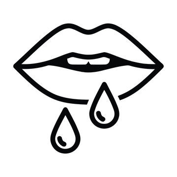 Lips dripping liquid in minimalist black and white illustration style