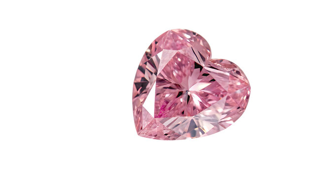 Pink heart shaped diamond gemstone sparkling cut out on PNG. AI GENERATED.