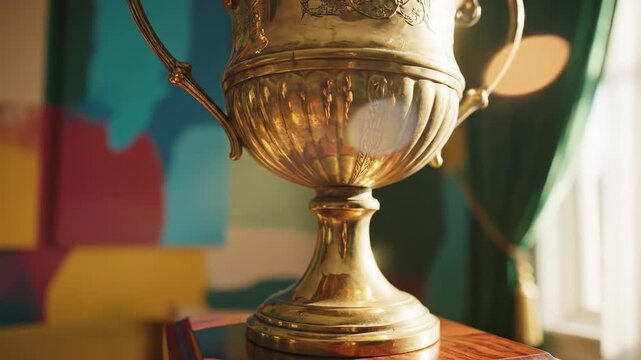 Golden Trophy on a Wooden Stand - A Symbol of Achievement.