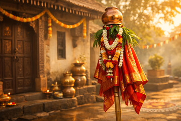 Obraz premium Gudi Padva / Gudi Padwa & Ugadi Celebration – Traditional New Year Festival with Gudi and Festive Decorations